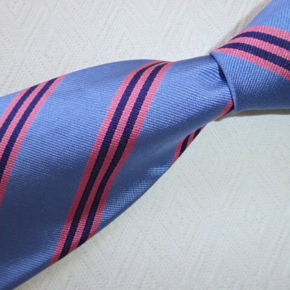 BROOKS BROTHERS Blue pink stripes ENGLISH SILK TIE - Picture 2 of 3